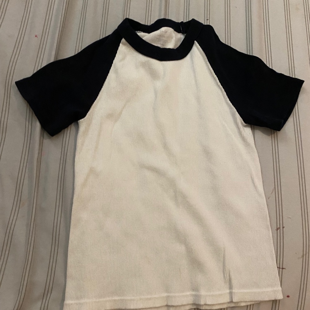 Navy blue and white ribbed baby tee size small